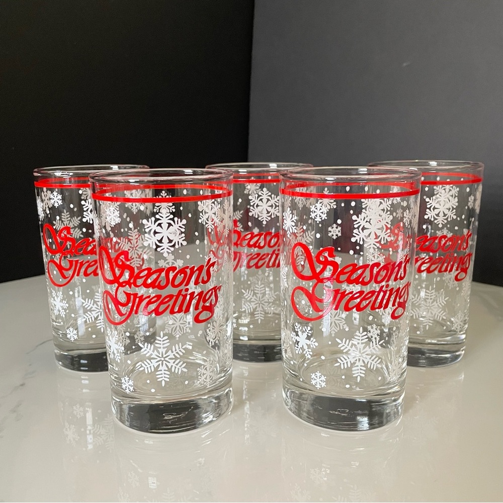 SET of 5 Season's Greetings Snowflake Glasses by Libbey